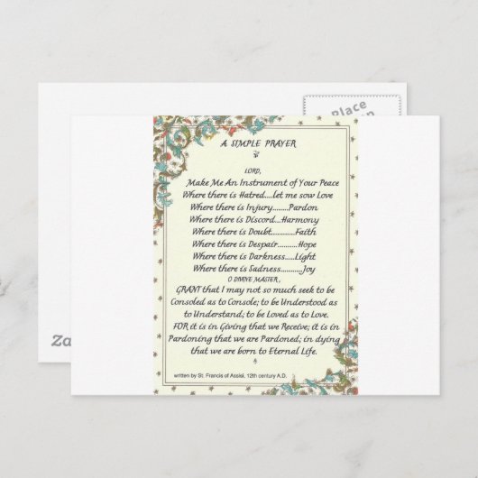 eenvoudig gebed=st. francis=paus francis=florentin briefkaart (Voorkant / Achterkant)