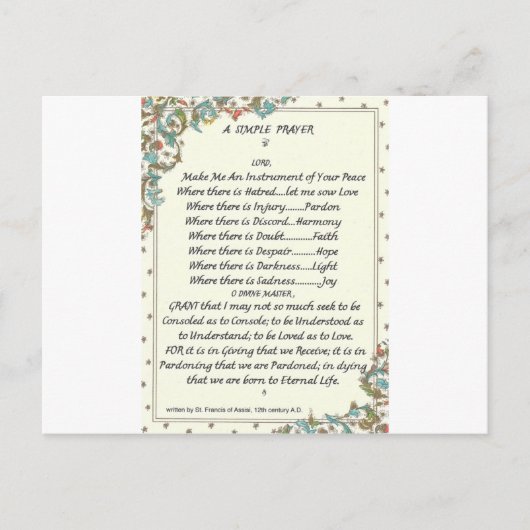 eenvoudig gebed=st. francis=paus francis=florentin briefkaart (Voorkant)