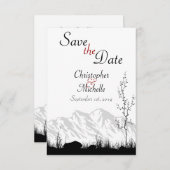 Eenvoudig gebergte, zwart, wit en rood huwelijk save the date (Voorkant / Achterkant)