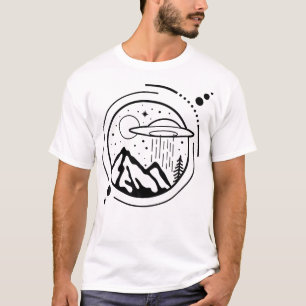 Eenvoudig Gebied 51 Minimaal UFO-Tattoo Lijn Kunst T-shirt