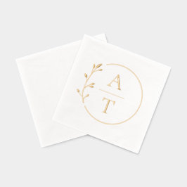 Eenvoudig gebladerte Elegant Monogram Huwelijk Folie Servetten