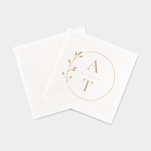 Eenvoudig gebladerte Elegant Monogram Huwelijk Folie Servetten (Achterkant)