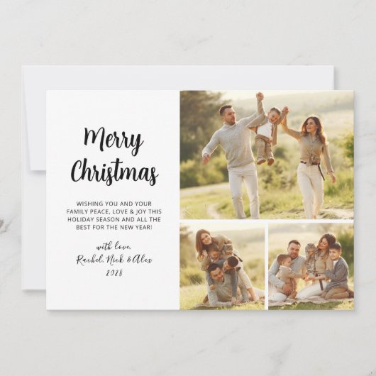 Eenvoudig gebladerte groen 3 Multi Photo Christmas Feestdagenkaart (Voorkant)