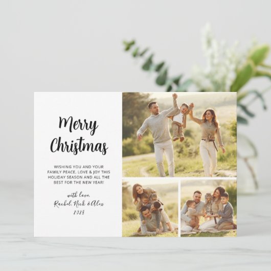 Eenvoudig gebladerte groen 3 Multi Photo Christmas Feestdagenkaart (Staand voorkant)