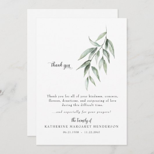 Eenvoudig gebladerte II rouwbegrafenis dank u Bedankkaart (Voorkant / Achterkant)