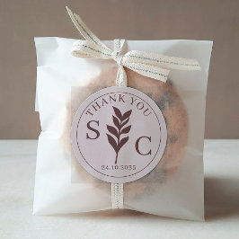 Eenvoudig gebladerte TerracottaBruiloft Favor Mono Ronde Sticker