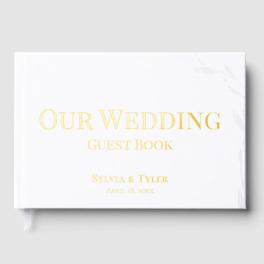 Eenvoudig gebladerte Wit Gouden Folie Wedding Gastenboek (Voorkant)