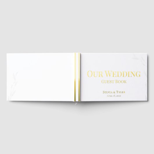 Eenvoudig gebladerte Wit Gouden Folie Wedding Gastenboek (Volledig)