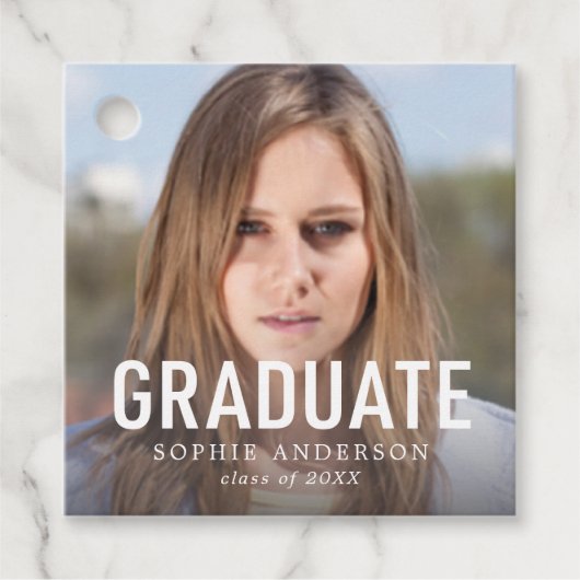 Eenvoudig gebold Afstuderen Foto Afstuderen Bedankjes Labels (Voorkant)
