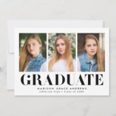 Eenvoudig gebold zwart 3-fotoAfstuderen Aankondiging (Voorkant)