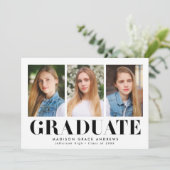 Eenvoudig gebold zwart 3-fotoAfstuderen Aankondiging (Staand voorkant)