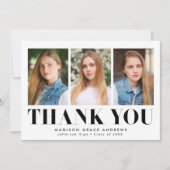 Eenvoudig gebold zwart 3-fotoAfstuderen Bedankkaart (Voorkant)
