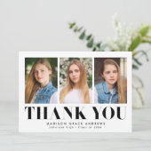 Eenvoudig gebold zwart 3-fotoAfstuderen Bedankkaart (Staand voorkant)