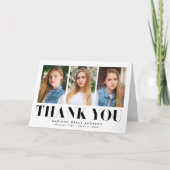 Eenvoudig gebold zwart 3-fotoAfstuderen Bedankkaart (Voorkant)