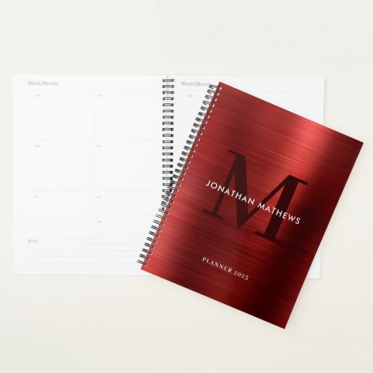Eenvoudig geborsteld metaal Rood Klassiek monogram Planner (Display)