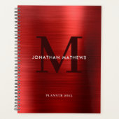 Eenvoudig geborsteld metaal Rood Klassiek monogram Planner (Voorkant)