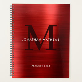 Eenvoudig geborsteld metaal Rood Klassiek monogram Planner
