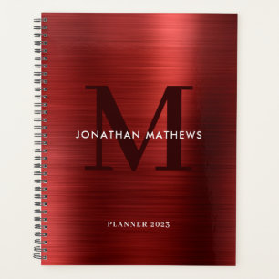 Eenvoudig geborsteld metaal Rood Klassiek monogram Planner