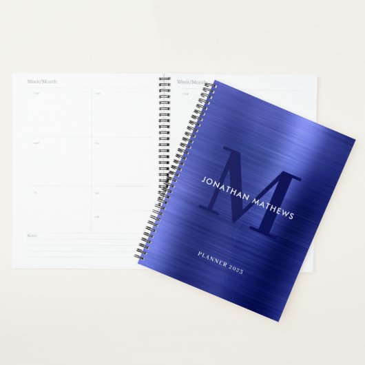 Eenvoudig geborsteld Metaalblauw Klassiek Monogram Planner (Display)