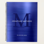 Eenvoudig geborsteld Metaalblauw Klassiek Monogram Planner<br><div class="desc">Eenvoudig geborsteld Metaalblauw Klassieke monogram Planner</div>