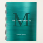 Eenvoudig geborsteld metallisch Blauwgroen Klassie Planner<br><div class="desc">Eenvoudige geborstelde metalen Blauwgroen klassieke monogram planner</div>