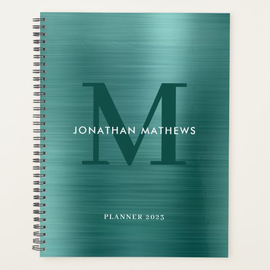Eenvoudig geborsteld metallisch Blauwgroen Klassie Planner (Voorkant)