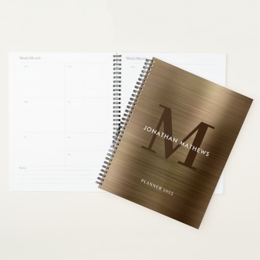 Eenvoudig geborsteld metallisch Gold Classic monog Planner (Display)