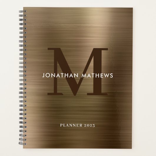 Eenvoudig geborsteld metallisch Gold Classic monog Planner (Voorkant)
