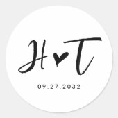 Eenvoudig Geborsteld Script Hart Monogram Bruiloft Ronde Sticker (Voorkant)