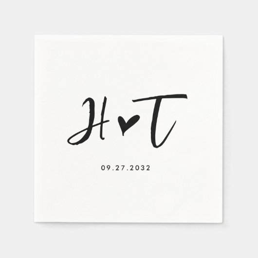Eenvoudig Geborsteld Script Hart Monogram Bruiloft Servet (Voorkant)