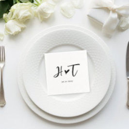 Eenvoudig Geborsteld Script Hart Monogram Bruiloft Servet