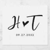 Eenvoudig Geborsteld Script Hart Monogram Bruiloft Sparkling Wijnetiket (Enkel label)
