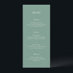 Eenvoudig Gedempt Groen Elegant Bruiloft Menu<br><div class="desc">Moderne trouwmenu met een eenvoudig ontwerp met een combinatie van een modern sans serif-lettertype,  een elegant handgeschreven script en een cursief lettertype.</div>