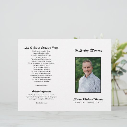 Eenvoudig gedenkteken begrafenisprogramma (Staand voorkant)