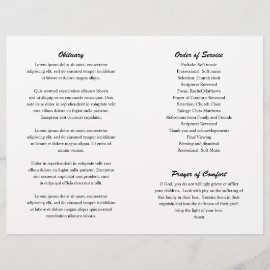 Eenvoudig gedenkteken begrafenisprogramma (Achterkant)