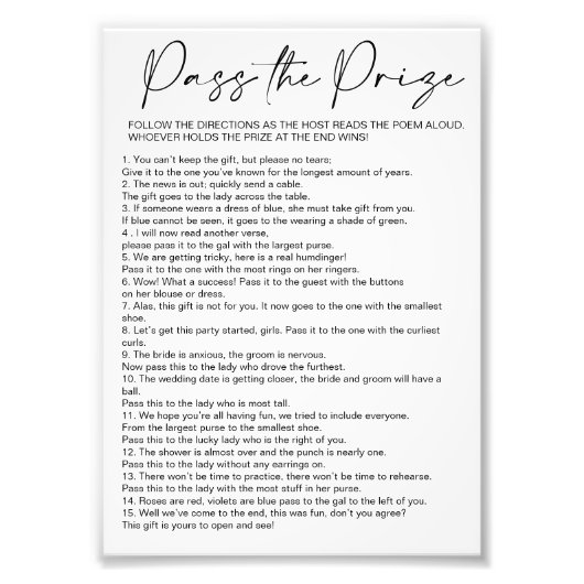 Eenvoudig 'Geef de prijs door' Bruidsmeisjesfeest  Foto Afdruk (Voorkant)