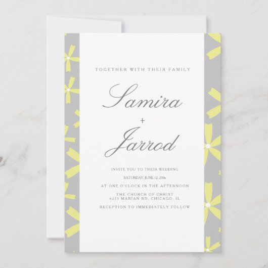 Eenvoudig geel en grijs Abstract marmer Weddenscha Kaart (Voorkant)