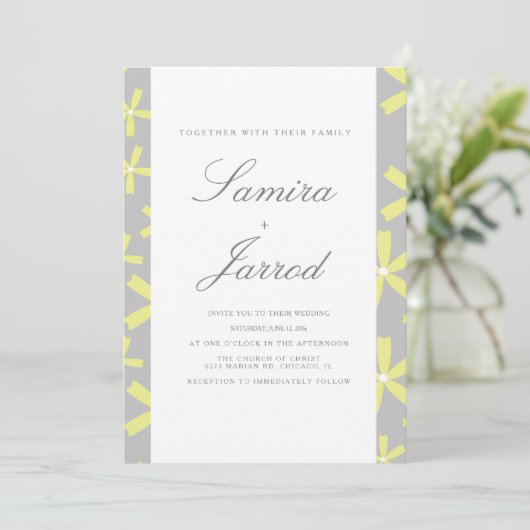 Eenvoudig geel en grijs Abstract marmer Weddenscha Kaart (Staand voorkant)