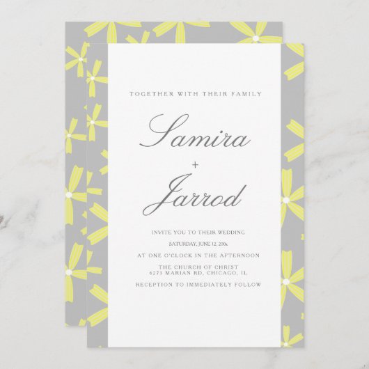 Eenvoudig geel en grijs Abstract marmer Weddenscha Kaart (Voorkant / Achterkant)