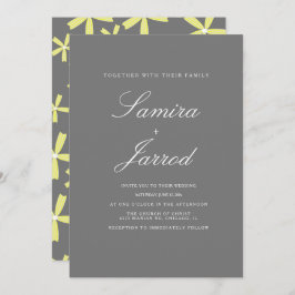 Eenvoudig geel en grijs Floral Pattern Wedding Kaart