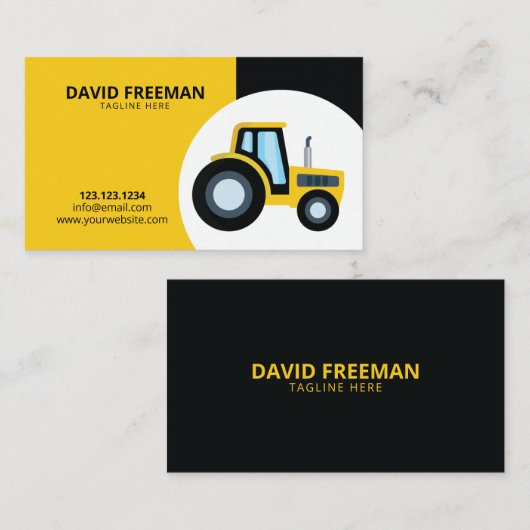 Eenvoudig geel en zwart tractorconstructie visitekaartje (Voorkant / Achterkant)