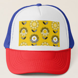 Eenvoudig geel folk bloemmotief trucker pet