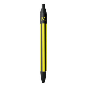 Eenvoudig geel gestreept Initiaal Zwarte Inkt Pen