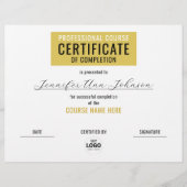Eenvoudig Geel Goud Wit Certificaat van Voltooiing (Voorkant)