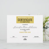 Eenvoudig Geel Goud Wit Certificaat van Voltooiing (Staand voorkant)