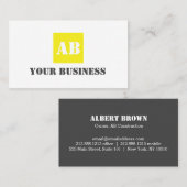 Eenvoudig geel grijs Monogram Constructie Elektris Visitekaartje (Voorkant / Achterkant)