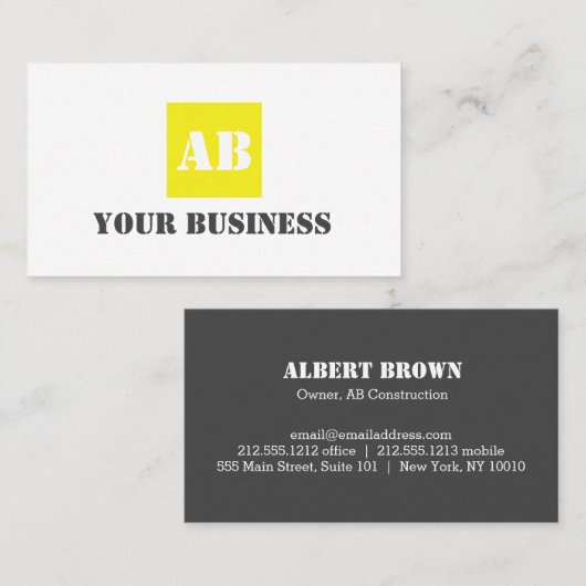 Eenvoudig geel grijs Monogram Constructie Elektris Visitekaartje (Voorkant / Achterkant)