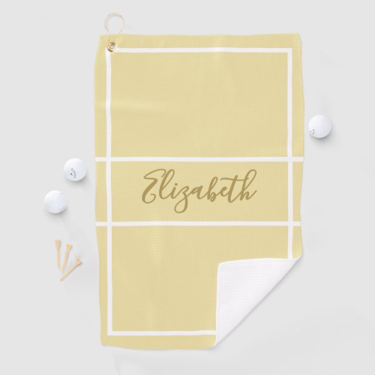 eenvoudig geel met aangepaste naam dames golfhanddoek (Insitu)