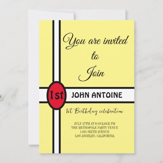 Eenvoudig geel Modern Elegant 1e Verjaardagsfeest Kaart (Voorkant)