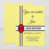 Eenvoudig geel Modern Elegant 1e Verjaardagsfeest Kaart (Voorkant / Achterkant)